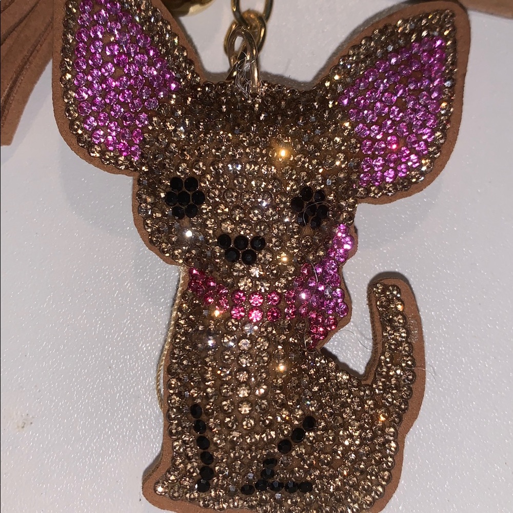 Crystal Chihuahua dog purse/bag charm keychain w/ tassel - Picture 3 of 7